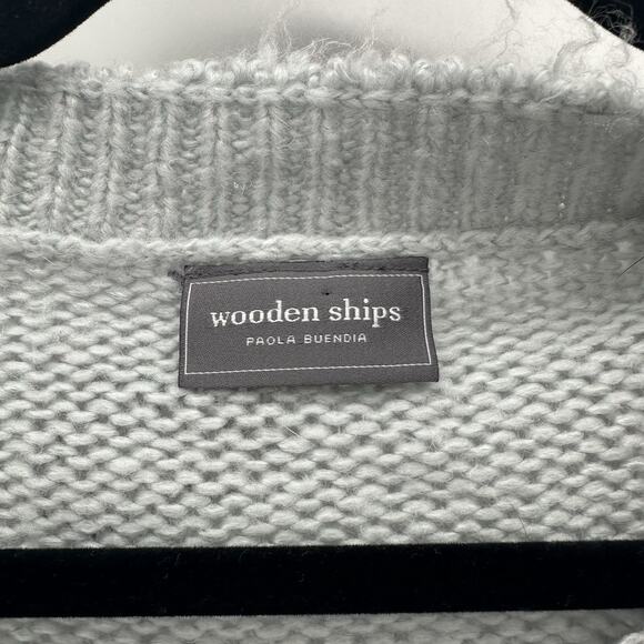 WOODEN SHIPS Distressed Leopard Print V-Neck Sweater Grey Size‎ S/M Preppy Boho - Picture 5 of 10